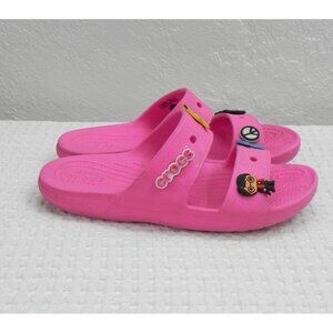 Pink Crocs Sandals With Fun Character Charms Size M5/W7 Lightweight Casual